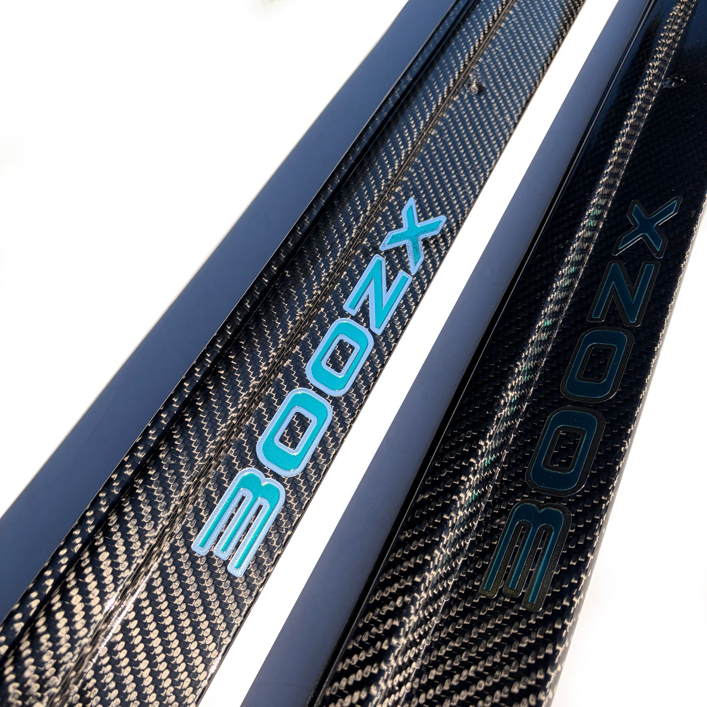 ZThirtyTwo Carbon Fiber Door Sills Teal Chrome Logos